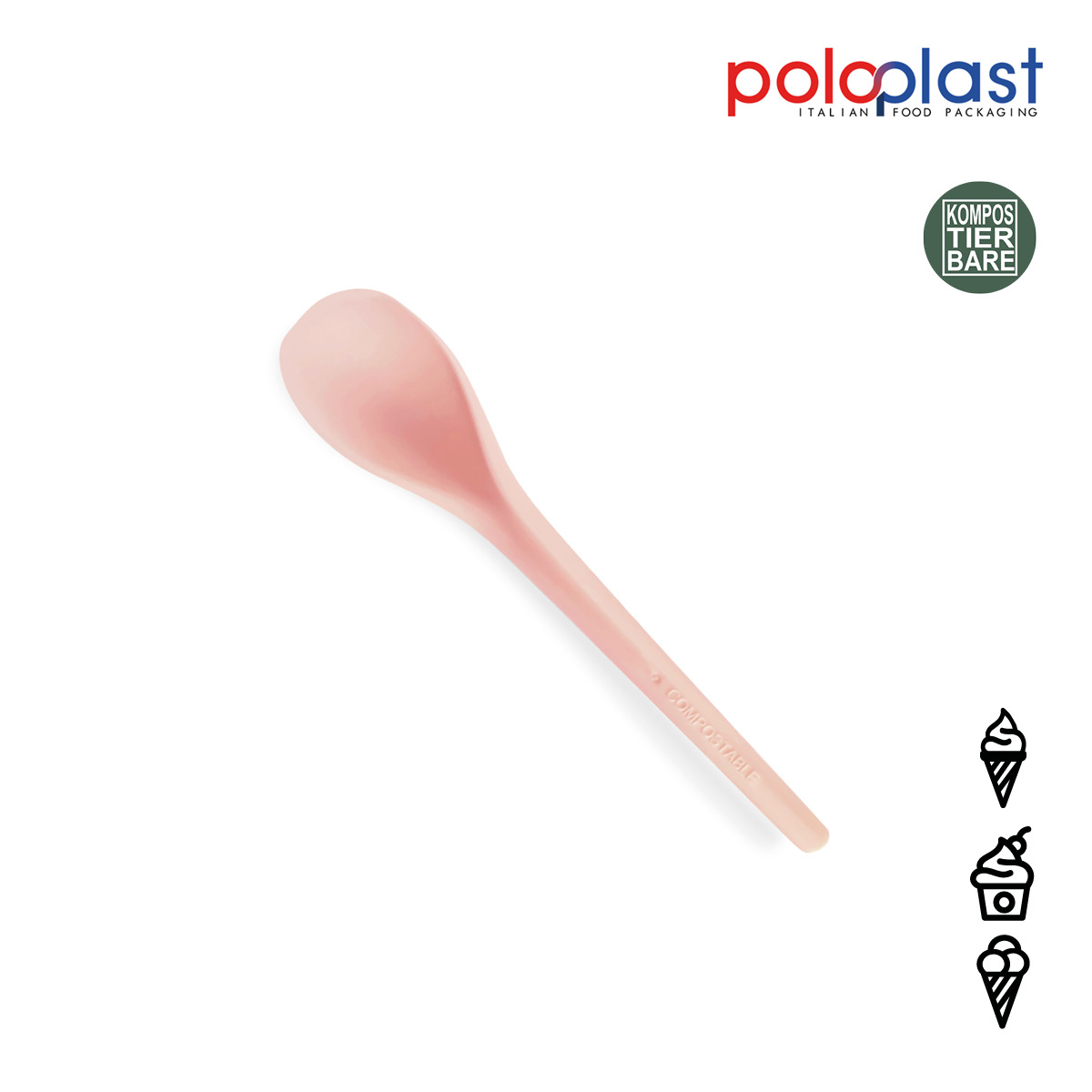 Kompostierbare Löffel ICE CURVY 12cm lachs